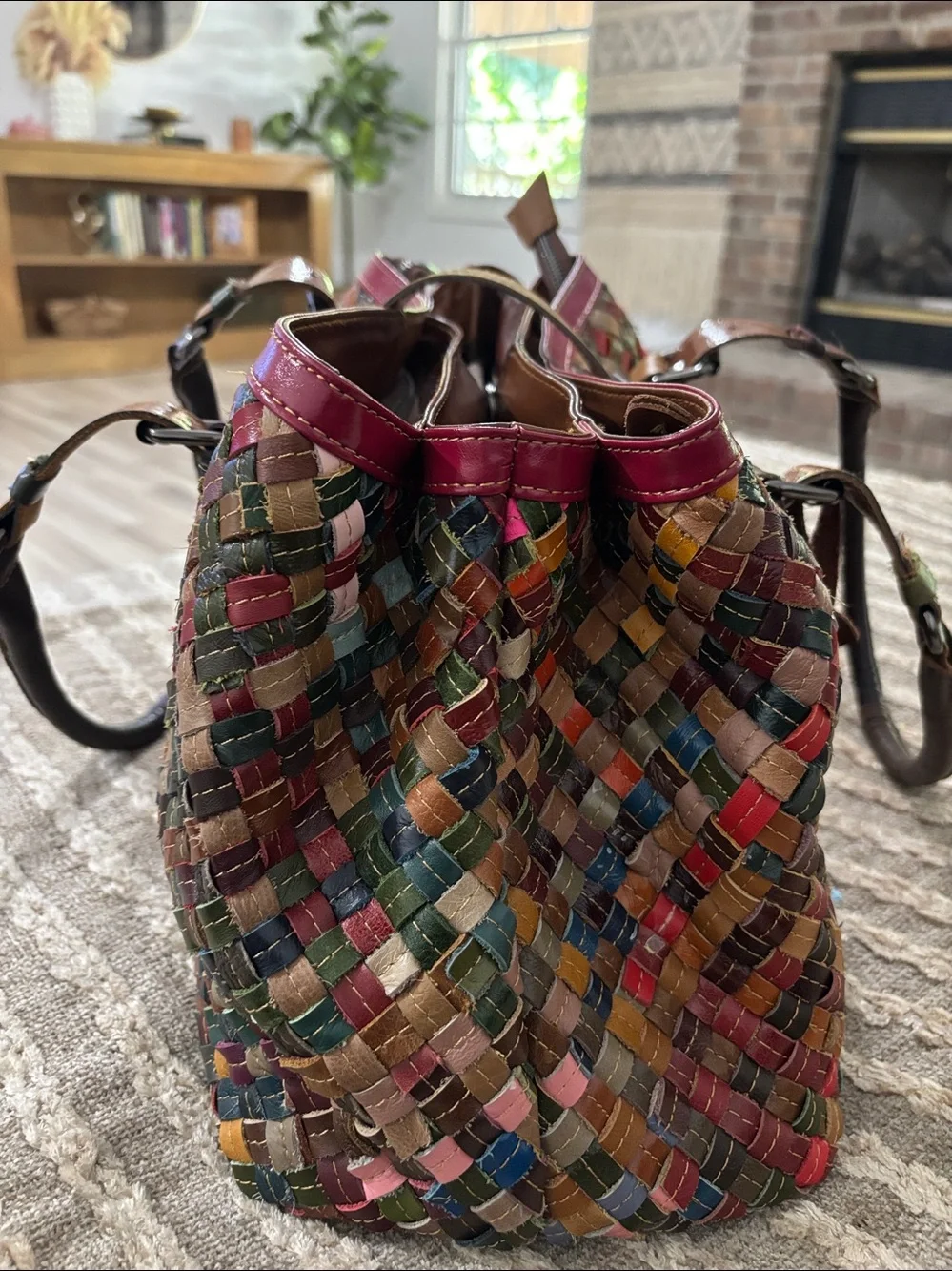 Multi-color Leather Hand-woven Handbag Shoulder Purse Bags Unbranded